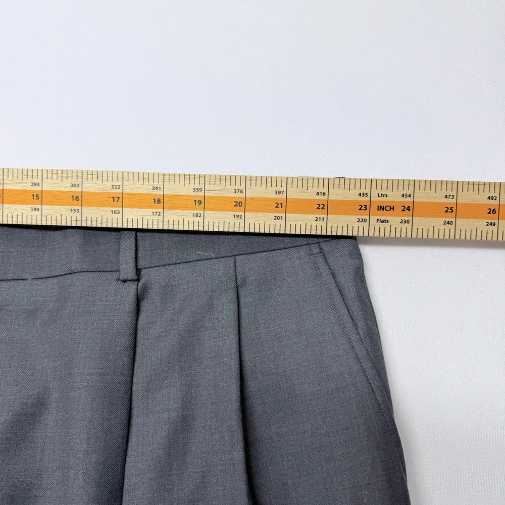 Botany 500 Mens Gray 100% Wool Pleated Cuffed Dress Pants Trousers 46 Regular